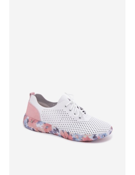 Leather Women's Lace-Up Platform Shoes Artiker 58C0587 White-Pink