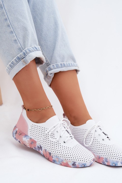 Leather Women's Lace-Up Platform Shoes Artiker 58C0587 White-Pink