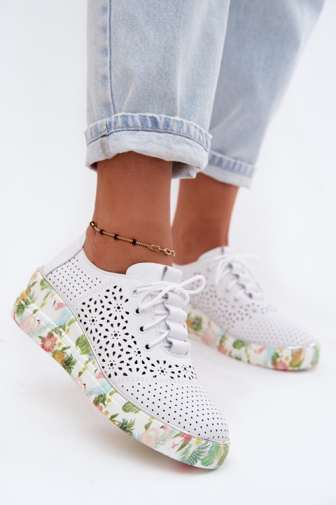 Leather Openwork Women's Platform Shoes Artiker 54C1604 White