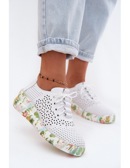Leather Openwork Women's Platform Shoes Artiker 54C1604 White