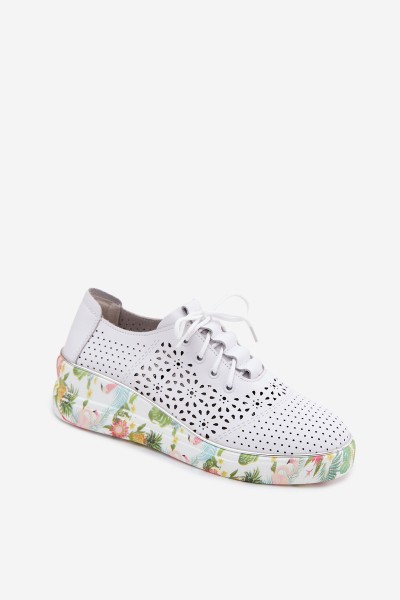 Leather Openwork Women's Platform Shoes Artiker 54C1604 White 2