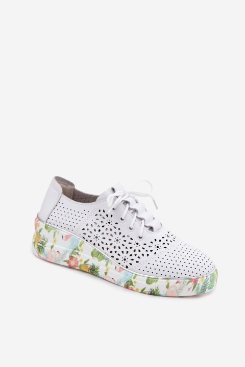 Leather Openwork Women's Platform Shoes Artiker 54C1604 White