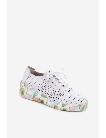 Leather Openwork Women's Platform Shoes Artiker 54C1604 White