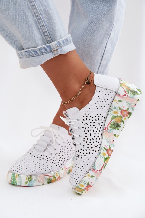 Leather Openwork Women's Platform Shoes Artiker 54C1604 White