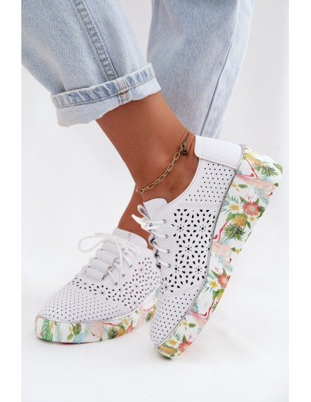 Leather Openwork Women's Platform Shoes Artiker 54C1604 White