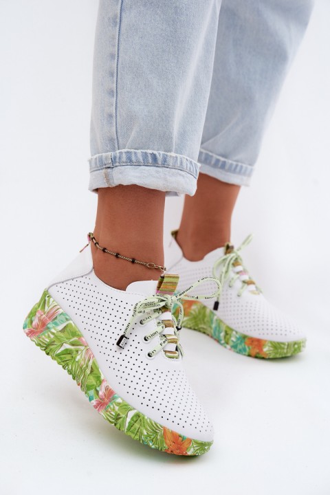 Leather Platform Shoes Artiker 58C0600 White-Green