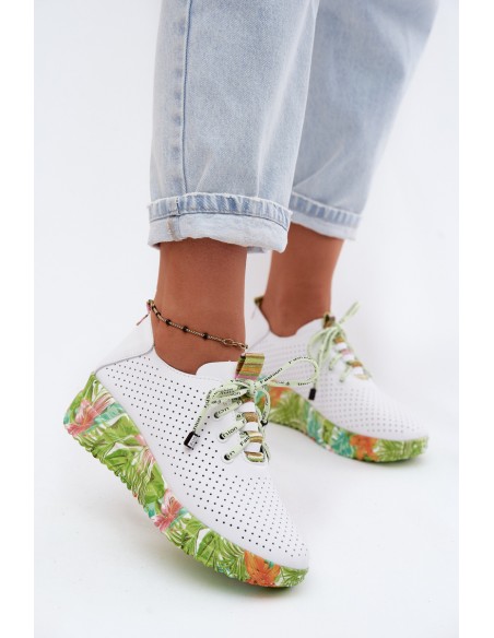 Leather Platform Shoes Artiker 58C0600 White-Green