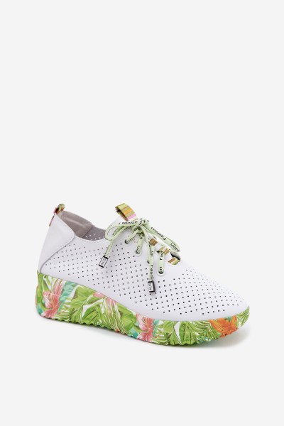 Leather Platform Shoes Artiker 58C0600 White-Green 2
