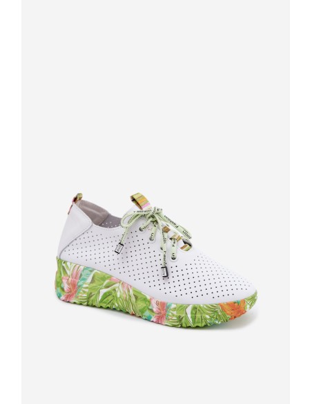 Leather Platform Shoes Artiker 58C0600 White-Green