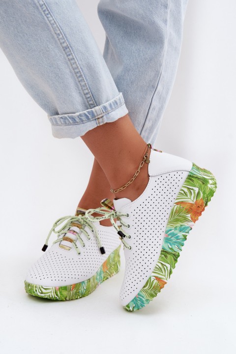 Leather Platform Shoes Artiker 58C0600 White-Green