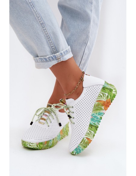 Leather Platform Shoes Artiker 58C0600 White-Green