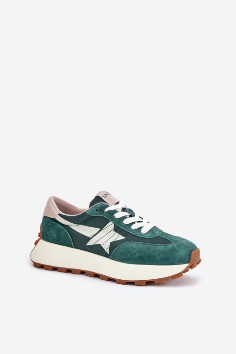 Women's Suede Sports Shoes On Platform 66720 Green Vinceza