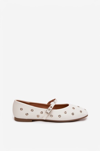 Women's Ballerinas With Silver Elements White Marivon 2