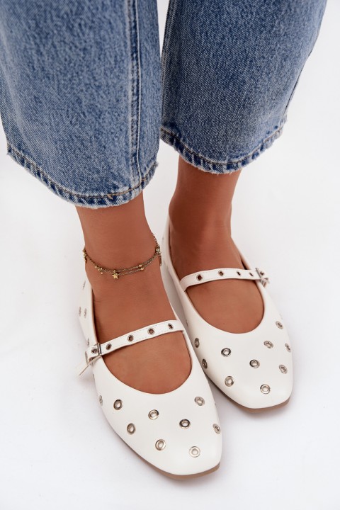 Women's Ballerinas With Silver Elements White Marivon