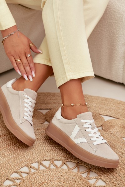 Women's Sneakers Made of Natural Suede on Platform Vinceza Beige 2