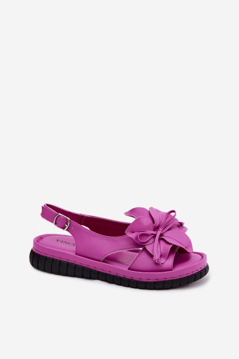 Leather Women's Sandals With Decorative Flower Vinceza 66917 Fuchsia