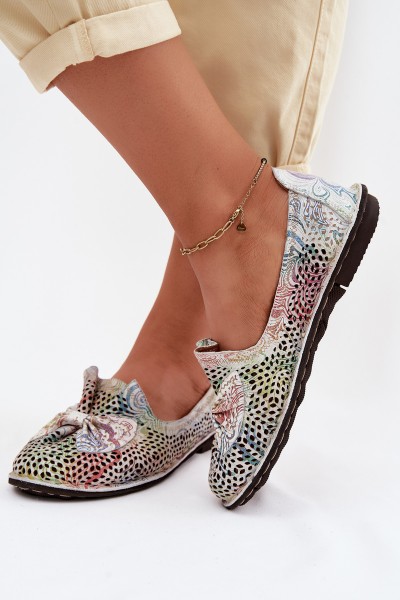 Leather Perforated Ballerinas With Bow Artiker 58C3481 Multicolor