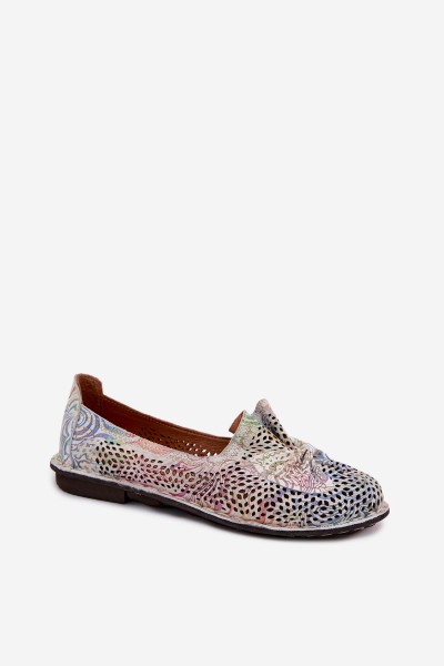 Leather Perforated Ballerinas With Bow Artiker 58C3481 Multicolor 2
