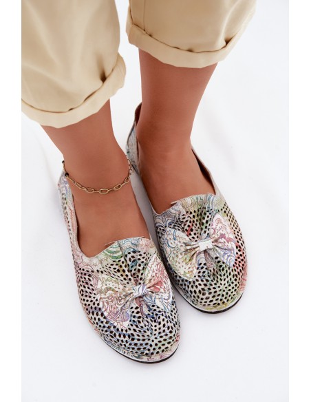 Leather Perforated Ballerinas With Bow Artiker 58C3481 Multicolor