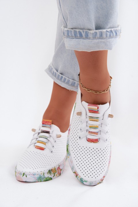 Leather Women's Loafers With Patterned Platform Artiker 58C0597 White