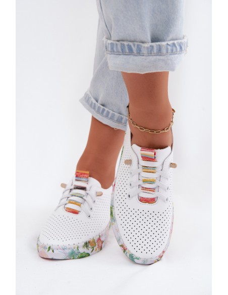 Leather Women's Loafers With Patterned Platform Artiker 58C0597 White