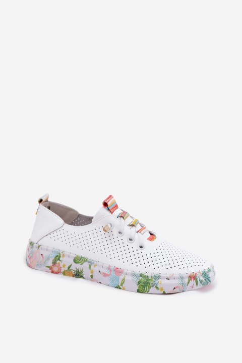 Leather Women's Loafers With Patterned Platform Artiker 58C0597 White
