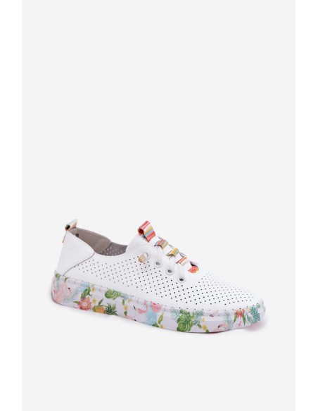 Leather Women's Loafers With Patterned Platform Artiker 58C0597 White