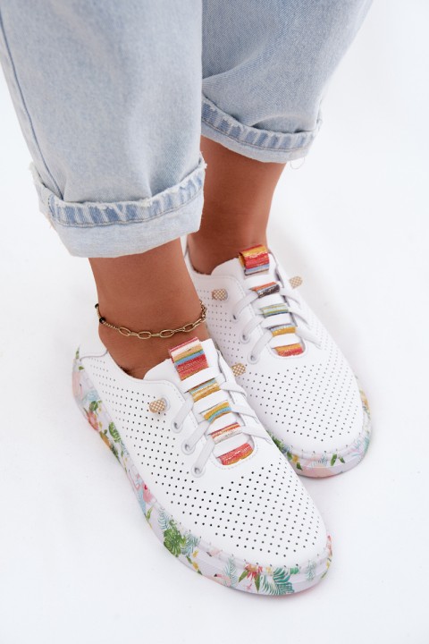 Leather Women's Loafers With Patterned Platform Artiker 58C0597 White