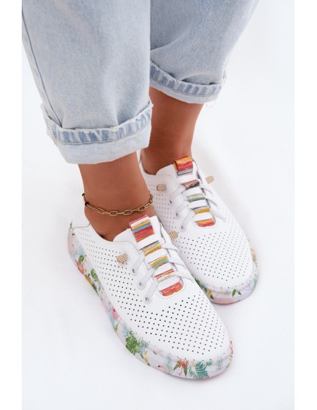 Leather Women's Loafers With Patterned Platform Artiker 58C0597 White