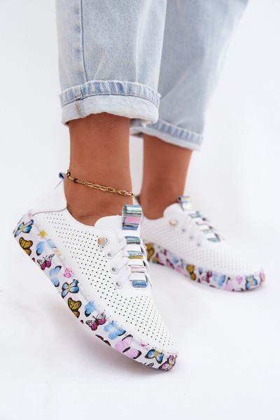 Leather Women's Loafers with Patterned Platform Artiker 58C0440 White