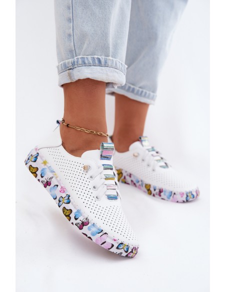 Leather Women's Loafers with Patterned Platform Artiker 58C0440 White