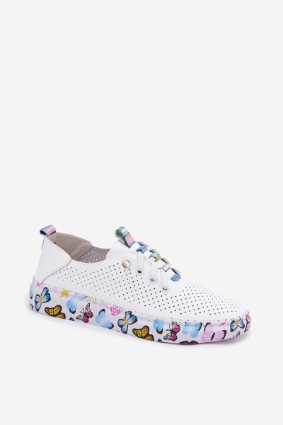 Leather Women's Loafers with Patterned Platform Artiker 58C0440 White 2