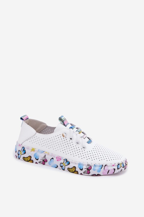 Leather Women's Loafers with Patterned Platform Artiker 58C0440 White