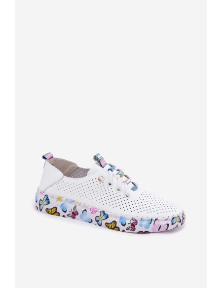 Leather Women's Loafers with Patterned Platform Artiker 58C0440 White