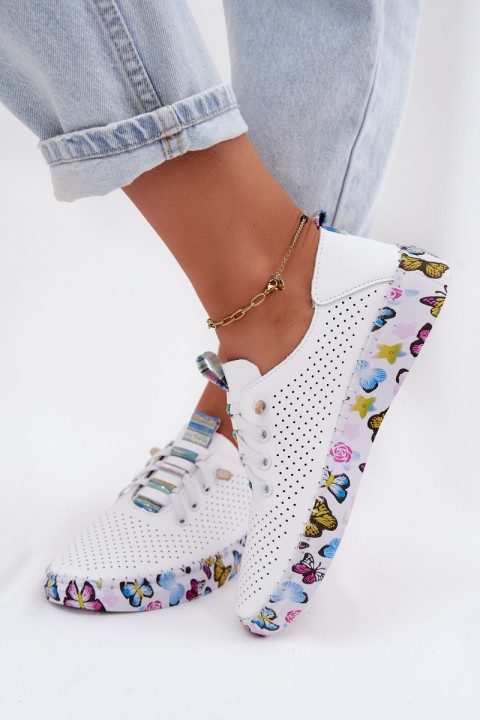 Leather Women's Loafers with Patterned Platform Artiker 58C0440 White
