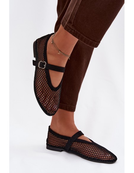 Mesh Ballerinas with Strap Black Pherina