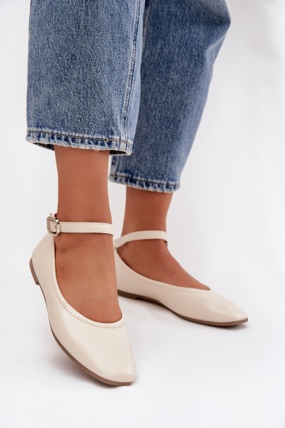 Women's Ballerinas with Strap and Buckle Beige Janelor