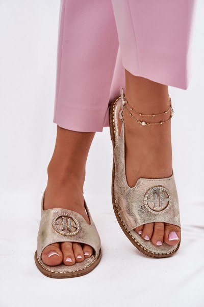 Women's sandals on flat heels with decoration S.Barski KV51-002 golden
