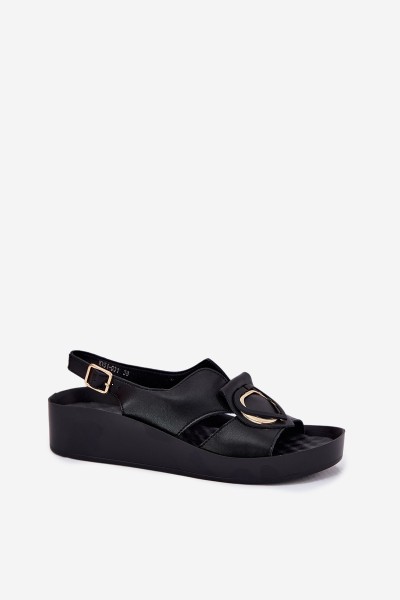 Leather Women's Wedge Sandals S.Barski KV51-031 Black 2