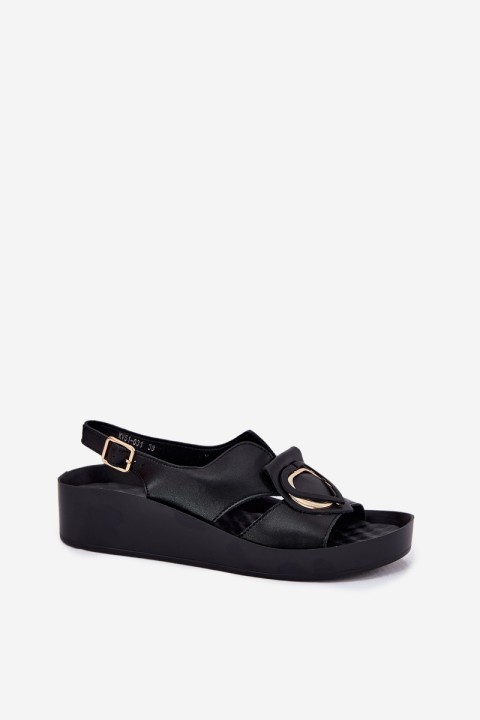 Leather Women's Wedge Sandals S.Barski KV51-031 Black