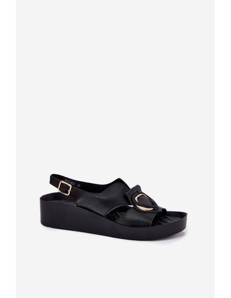 Leather Women's Wedge Sandals S.Barski KV51-031 Black