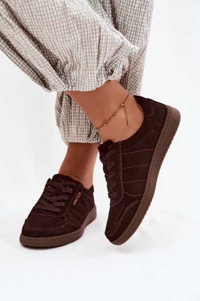 Leather Suede Women's Sneakers Vinceza 79635 Chocolate