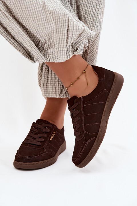 Leather Suede Women's Sneakers Vinceza 79635 Chocolate