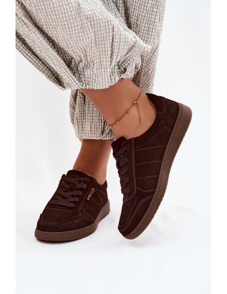 Leather Suede Women's Sneakers Vinceza 79635 Chocolate