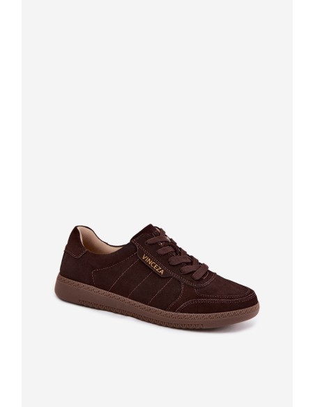 Leather Suede Women's Sneakers Vinceza 79635 Chocolate