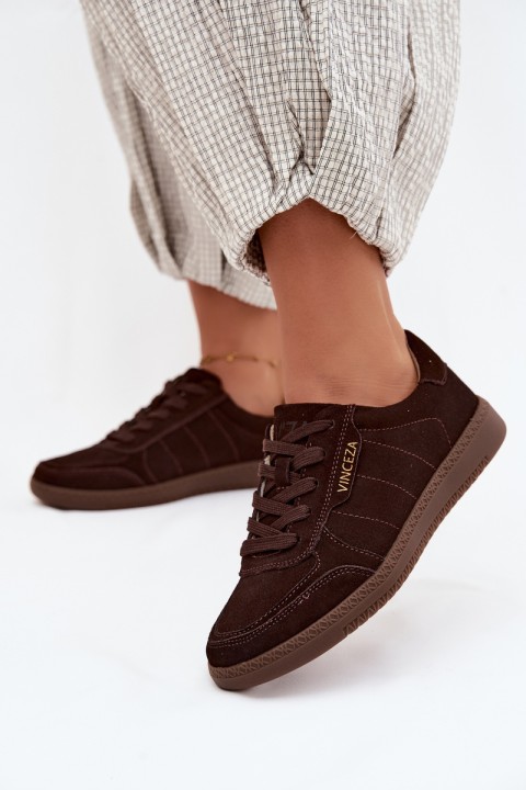 Leather Suede Women's Sneakers Vinceza 79635 Chocolate