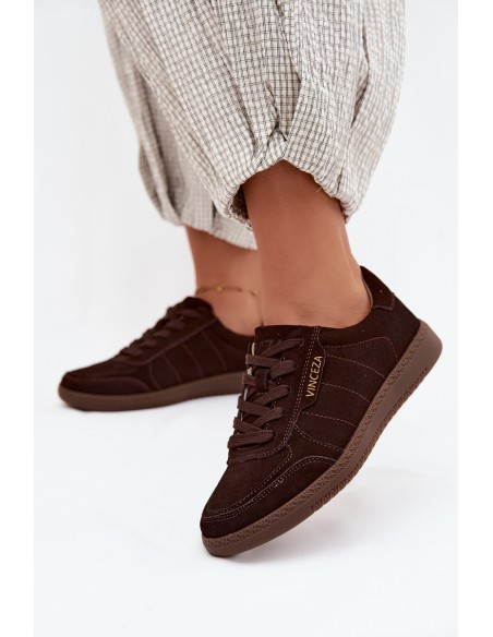 Leather Suede Women's Sneakers Vinceza 79635 Chocolate