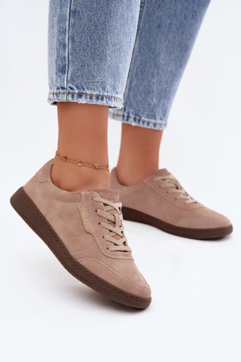 Leather Suede Women's Sneakers Vinceza 79635 Beige