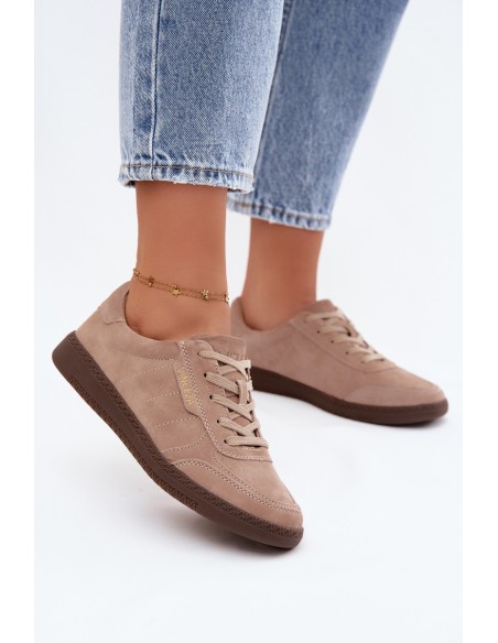 Leather Suede Women's Sneakers Vinceza 79635 Beige