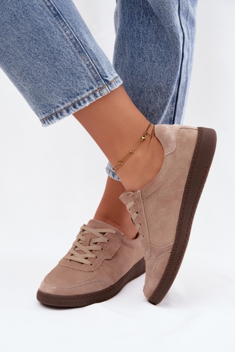 Leather Suede Women's Sneakers Vinceza 79635 Beige
